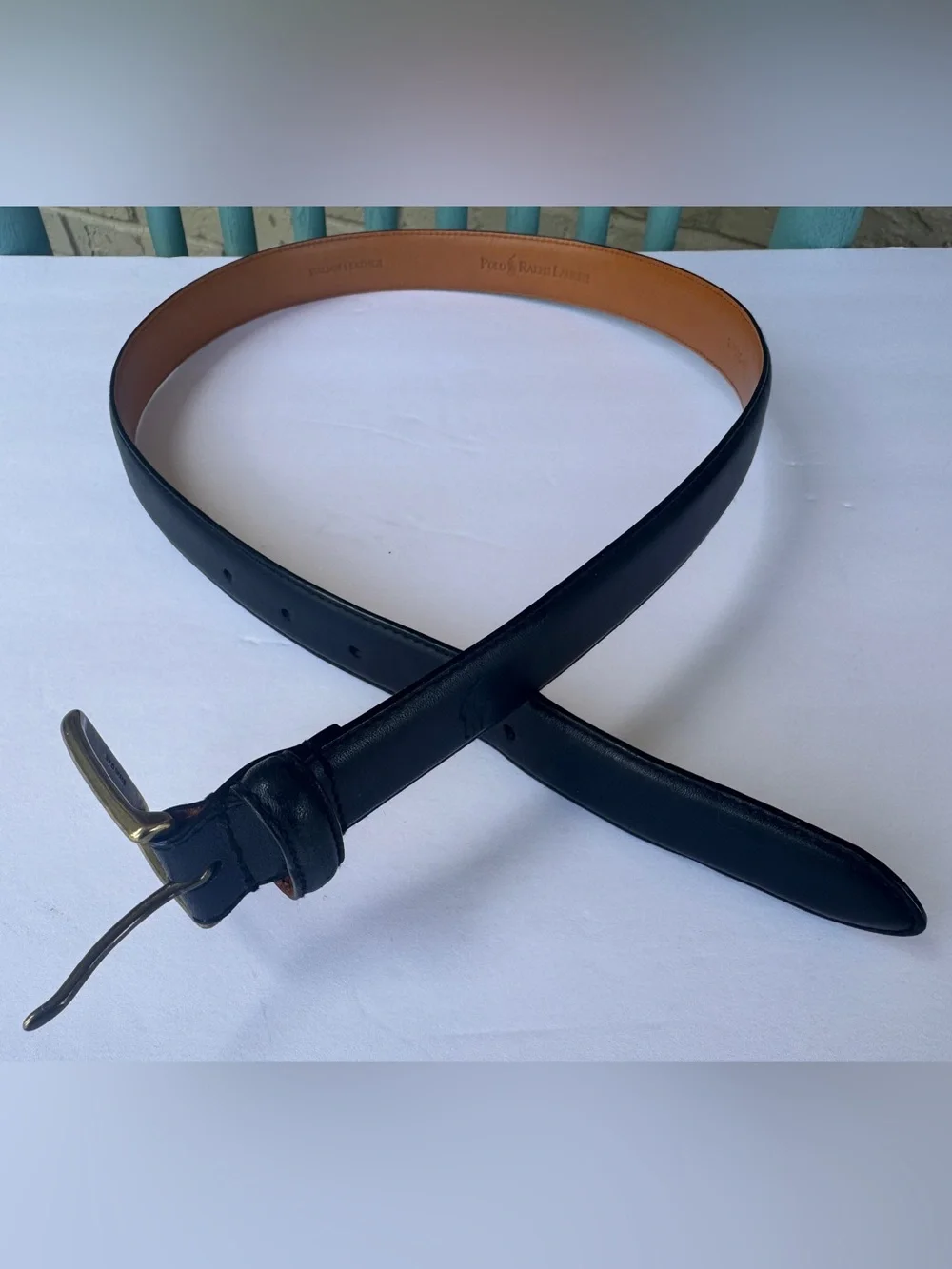 Polo Ralph Lauren Men’s Black Italian Leather Belt 34/85 Brass Buckle